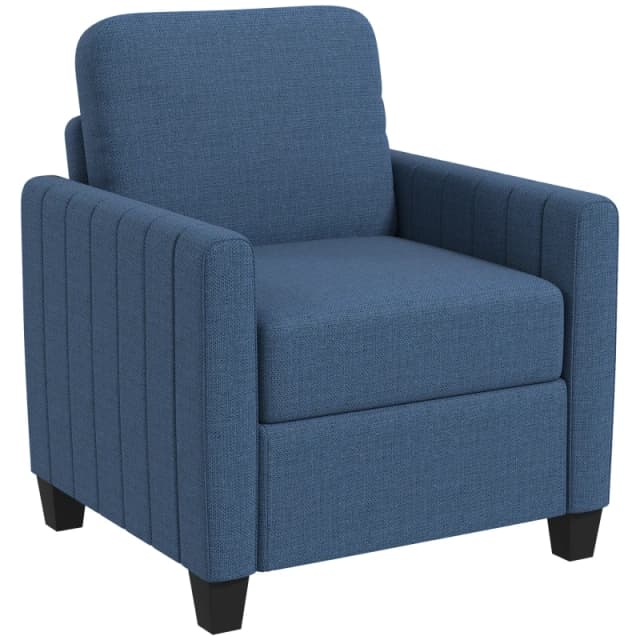 HOMCOM Armchair, Channel Tufted Modern Fabric Accent Chair, Comfy Upholstered Reading Lounge with Spring Cushion Blue 83B-049V70BU