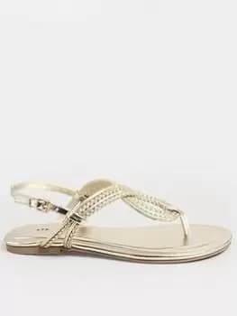 Long Tall Sally Tbar Swirly Flat Sandal Gold, Size 9, Women