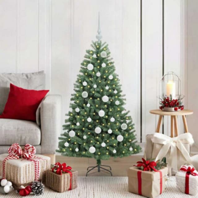 vidaXL Artificial Hinged Christmas Tree with White Balls Green 120cm PVC and Metal, Green 3395472