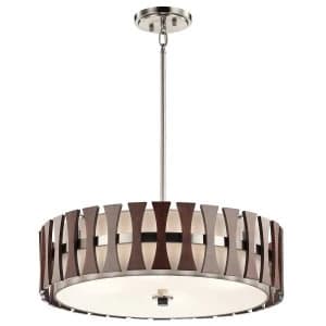 4 Light Round Semi Flush Ceiling Pendant Light Wood, E27