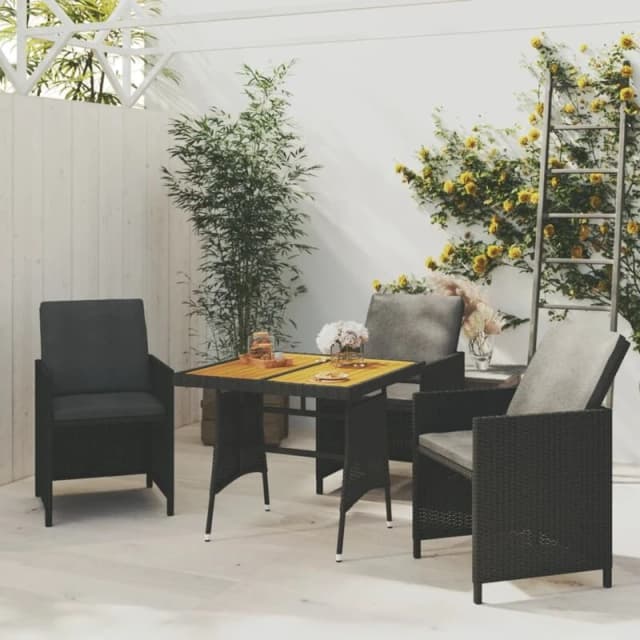 VIDAXL Garden Table Black 70x70x72cm Poly Rattan & Solid Acacia Wood Vidaxl 8720286854037
