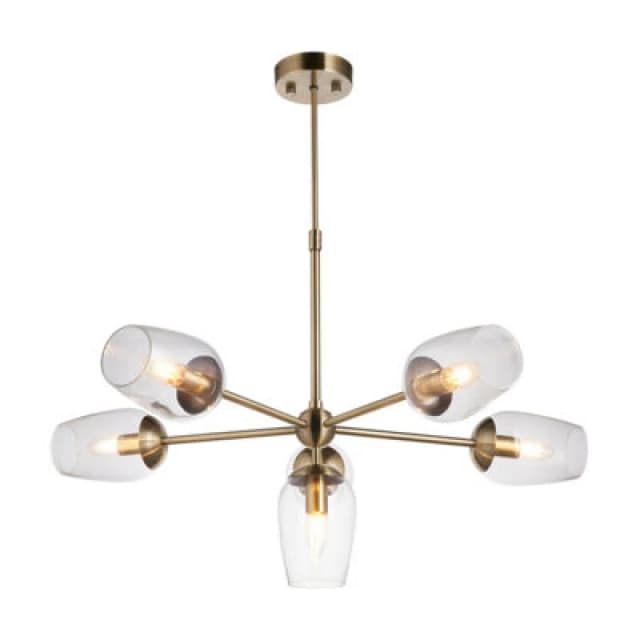 Livorno Multi Arm Pendant Ceiling Light Antique Brass Plate, Clear Glass