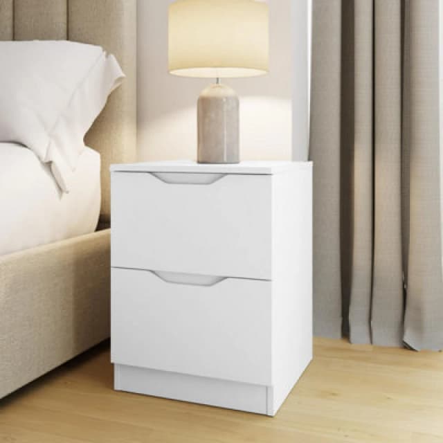 FWStyle FWStyle White Bedside Table Modern Nightstand 2 Drawer White One Size Unisex 5056413129505