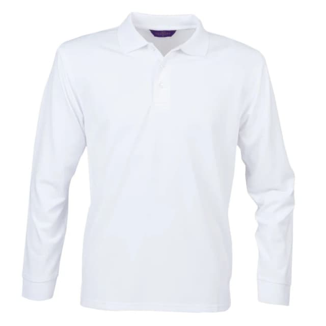 Henbury Mens Long Sleeve Coolplus Piqu Polo Shirt in White Size: XS White Male XS