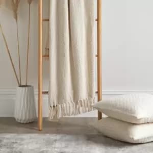 Hayden Textured Weave Eco-Friendly 100% Recycled Cotton Throw, Cream, 130 x 180 Cm - Drift Home
