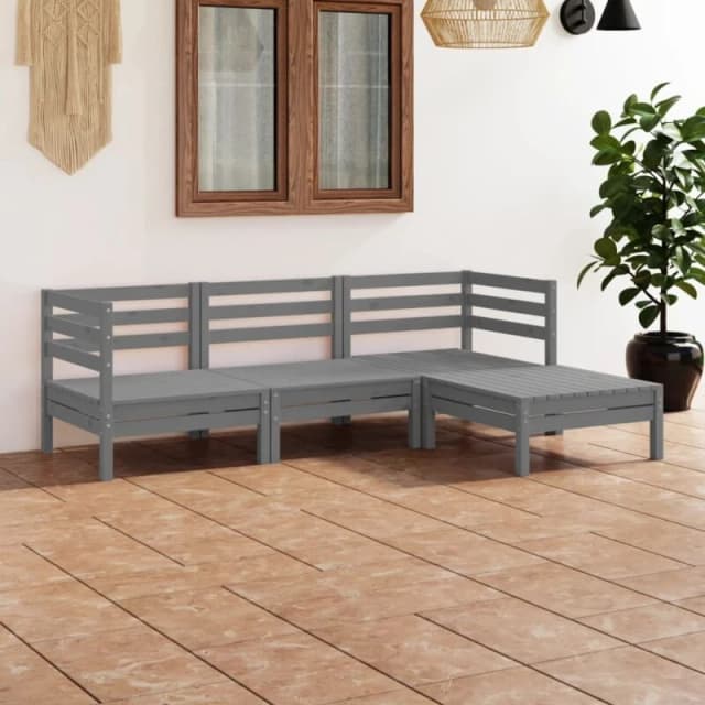 VIDAXL 4 Piece Garden Lounge Set Solid Pinewood Grey Vidaxl 8720286685518