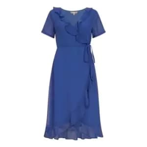 Yumi Blue Frill Wrap Dress - Blue