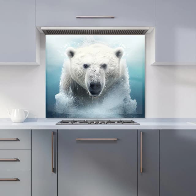Warren Reed - Designer Polar Bear Splashart Kitchen Splashback in White Size: 600mm x 750mm White Unisex 600mm x 750mm