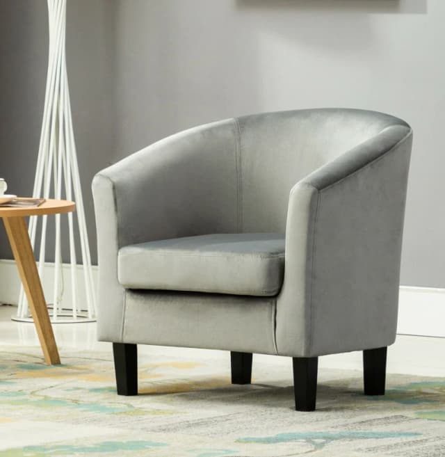 MCC Direct Velvet Fabric Tub Chair Armchair Club Chair Grey