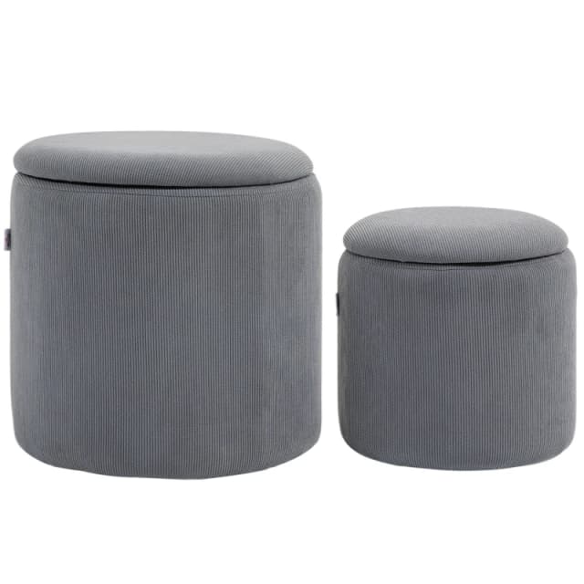 HOMCOM Fabric Storage Ottoman with Removable Lid, Set of 2, Light Grey 838-273V70GY