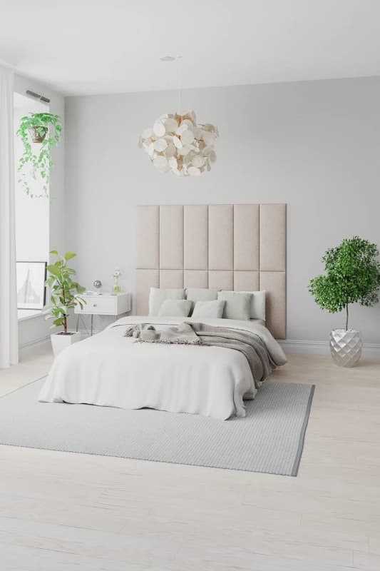 Aspire Aspire EasyMount Wall Mounted Upholstered Panels, Modular DIY Headboard in Saxon Twill Fabric (Pack of 2) in Natural Natural One Size Unisex 50