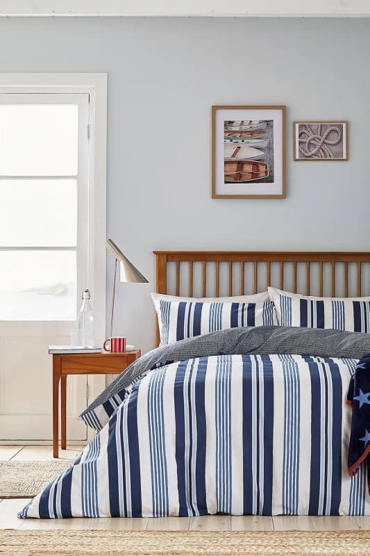 Helena Springfield 'Huntington Stripe' Cotton Duvet Cover Set in Blue Size: Double Blue Unisex Double