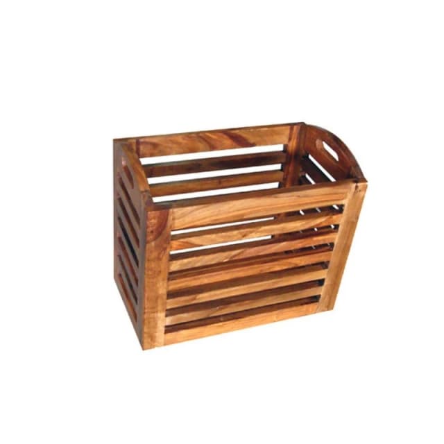 Jaipur Furniture Ltd Jaipur Small Basket - Sheesham Wood - L25 x W41 x H35cm - Honey Dark Finish in Brown Brown Unisex