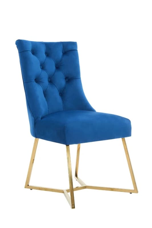 Life Interiors Life Interiors Single Ambra Modern Velvet Dining Chair with Gold Legs, Ring Handle & Tufted Back in Blue Blue One Size Unisex 505666001