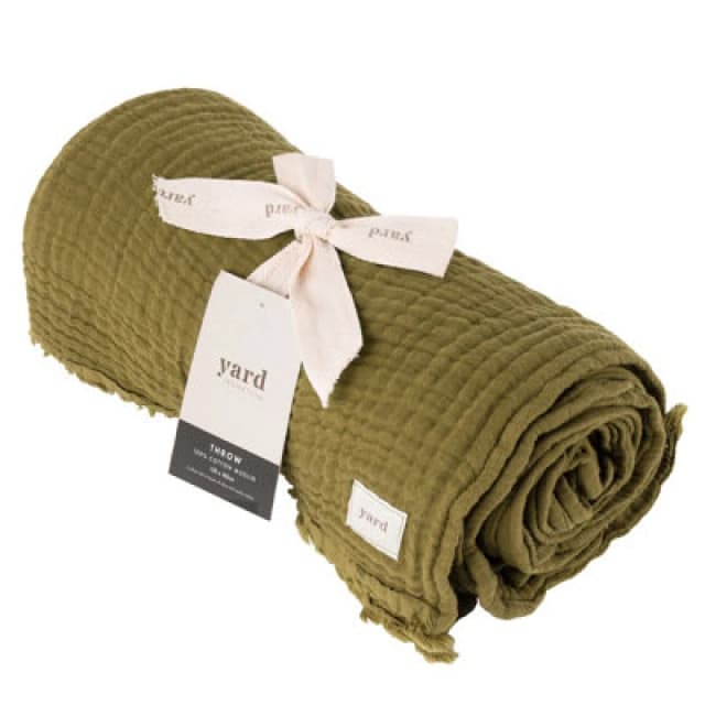 Lark Muslin Crinkle Cotton Throw Khaki, Khaki / 130 x 180cm