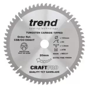 Trend Craft Anti Kickback Thin Kerf Circular Saw Blade 190mm 60T 20mm