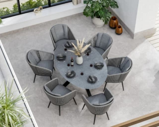 Royalcraft Aspen 200Cm Oval Ceramic Grey Top With 6 Rope Chairs