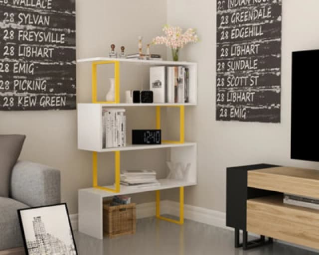 Decorotika Adriana Modern Bookcase Yellow & White