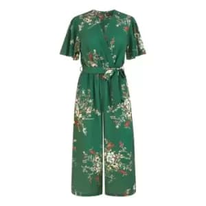 Mela London Green Floral Jumpsuit With Angel Sleeves - Green