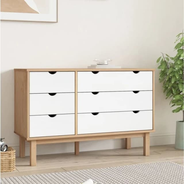 Vidaxl Drawer Cabinet Otta Brown&white 111X42X73.5Cm Solid Wood Pine, White 348587