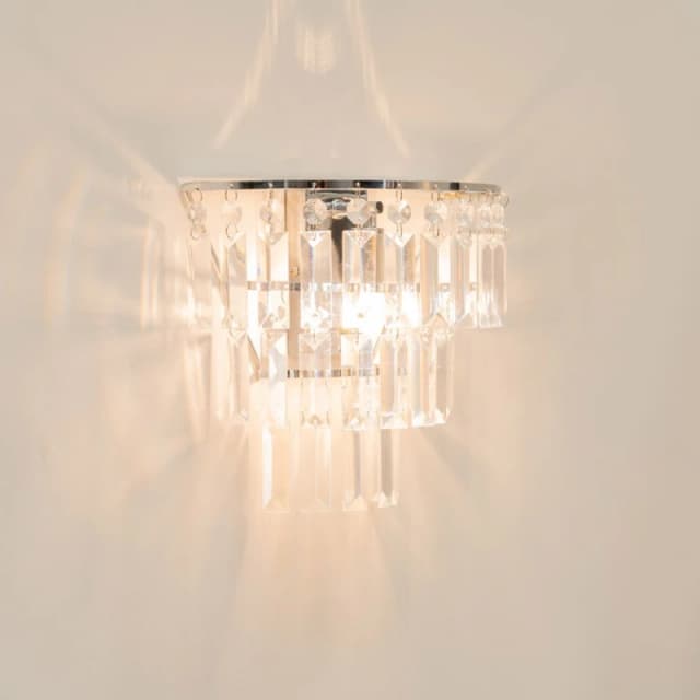 ValueLights Kelsks Pair of Acrylic Jewel Droplets Shade Chrome Stem Wall Lights with Bulbs Silver