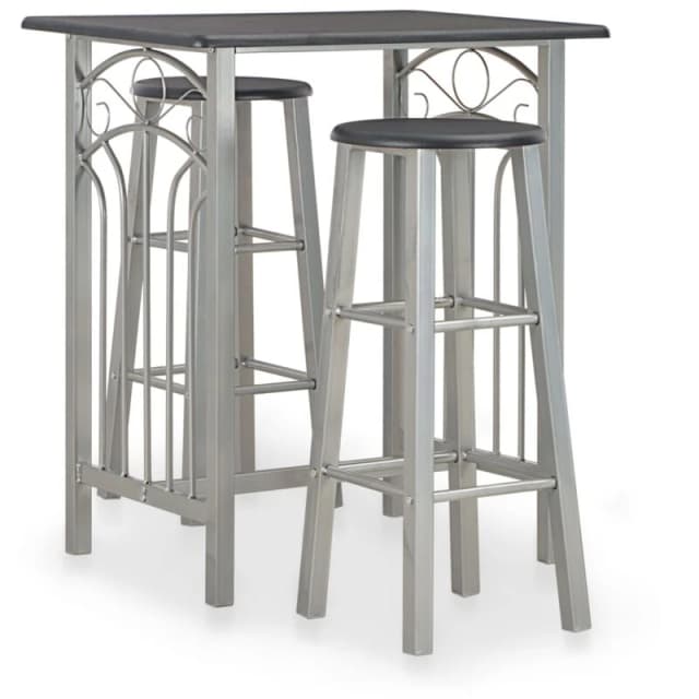 vidaXL Bar Set 3 Pieces Wood and Steel Black and Grey Bar Table and Stools