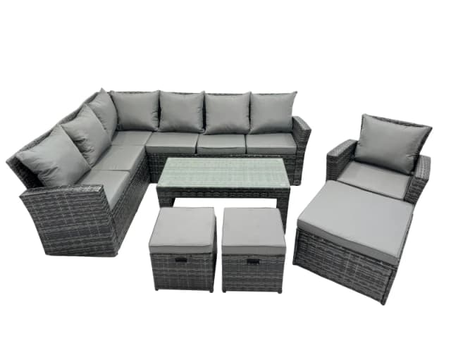 Fimous 10 Seat Outdoor Oblong Coffee Table Corner Sofa Set with 3 Stool in Dark Grey Dark Grey Unisex