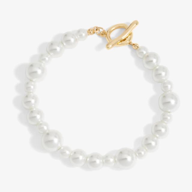 Mood Gold Cream Pearl Strand T-Bar Bracelet Gold