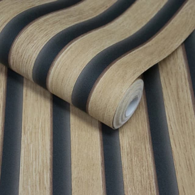 Grandeco Hermes Wood Slat Panel 3D Photorealistic Effect Textured Wallpaper, Oak Wood