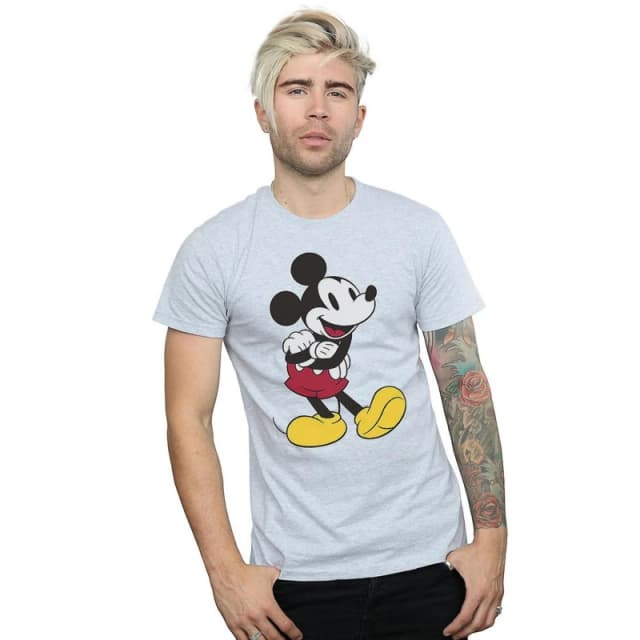 Disney Men Classic Mickey Mouse T-Shirt in Grey Size: Small Grey S Male 5063377444827