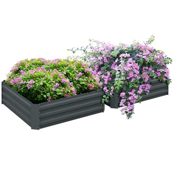 Outsunny 2pk Raised Galvanised Planter Box Dark Grey