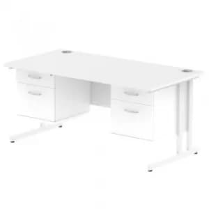 Impulse 1600 Rectangle White Cant Leg Desk White 2 x 2 Drawer Fixed Ped