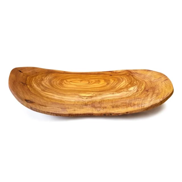Verano Spanish Ceramics Olive Wood Natural Grained Rustic Kitchen Dining Handmade Curved Floating Fruit Basket (L) 45cm Natural