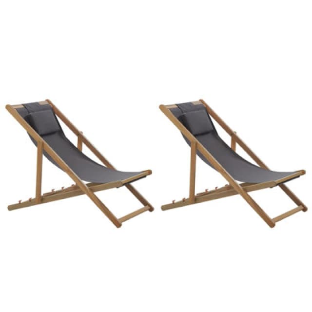 BELIANI Set of 2 Folding Deck Chairs AVELLINO with Replacement Fabrics Acacia Wood Dark Brown 391325
