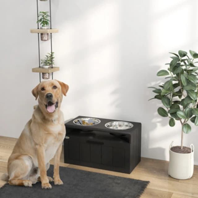 PawHut Raised Dog Bowl, Elevated Dog Bowls with Slow Feeder Dog Bowl Black