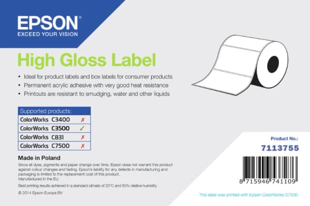 Epson 7113755 High Gloss White Die-Cut Label Roll 102mm x 152mm - 220 Labels (Original)