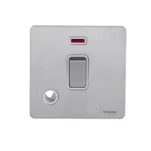Schneider USFP 20A Switched Flex Outlet & Neon White Insert Stainless Steel - GU2414WSS