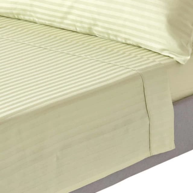 Homescapes Sage Green Egyptian Cotton Satin Stripe Flat Sheet 330 Tc, Double