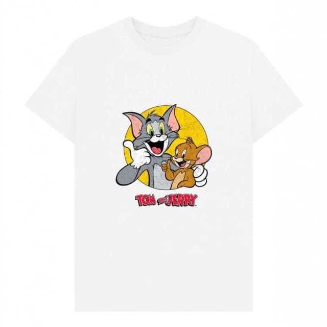 Tom & Jerry Mens Thumbs Up T-Shirt in White Size: Small White Male S