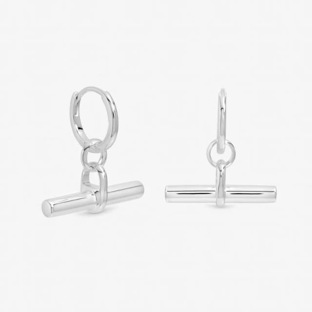 Inicio Sterling Silver Plated Polished T-Bar Hoops Hoop Earrings One Size Silver 73778111000