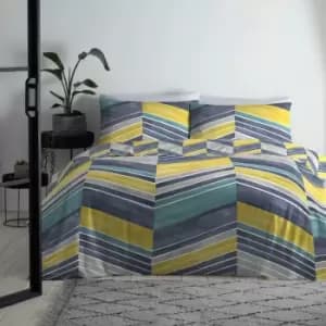 Fusion - Branton Watercolour Chevron Print Easy Care Reversible Duvet Cover Set, Navy, Single