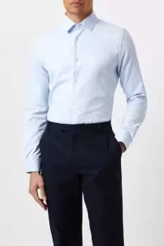 Skinny Fit Blue Herringbone Texture Smart Shirt