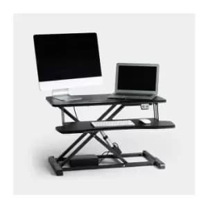 VonHaus Electric Standing Desk Converter- Height Adjustable Sit Stand Desk, Black Keyboard & Monitor Riser, Home Office Dual Monitor Stand