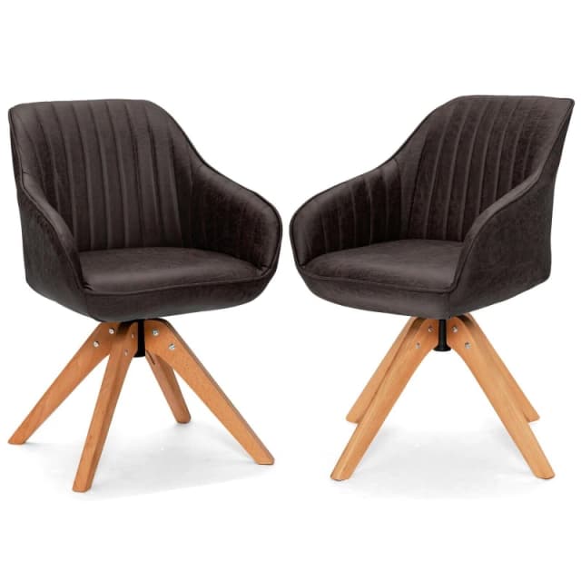 COSTWAY Set of 2 Swivel Accent Chair Ergonomic Armchairs Writing Desk Chairs Brown