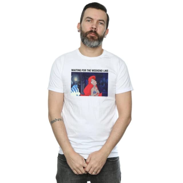 Disney Men The Little Mermaid Waiting For The Weekend T-Shirt in White Size: Small White S Male 5059114361502