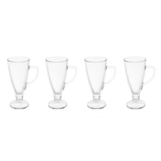 Premier Housewares Tapered Set Of Four Latte Glasses, Elegant Coffee Glasses For Kitchen, Curved Handle Cappucino Glasses Clear