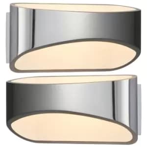 2 PACK Unique LED Wall Light Warm White Gloss Chrome Loop Up & Down Bedside Lamp