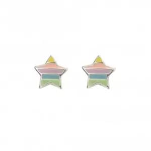 Sterling Silver Enamel Rainbow Star Stud Earrings A2056