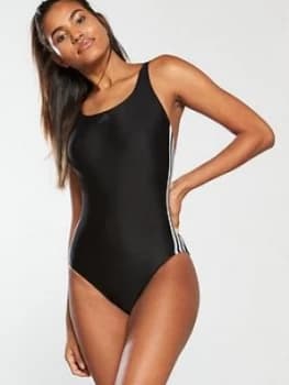adidas Fit 3 Stripe Swimsuit - Black, Size 30, Women