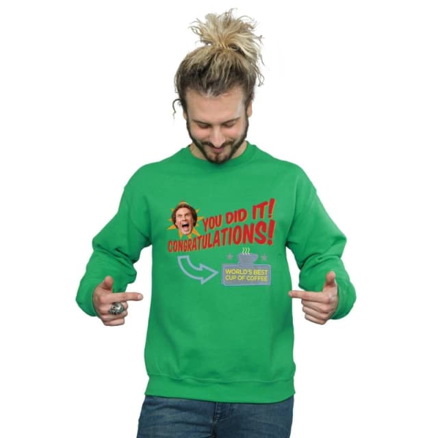 Elf Elf Men World's Best Coffee Sweatshirt in Green Size: Small Green S Male 5057736090480